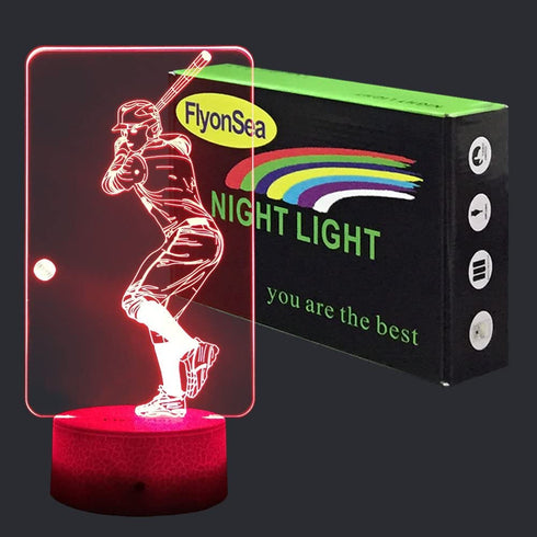 FlyonSea Baseball Light,Baseball Gifts Bedside Lamp 7 Colors Change + Remote Control with Timer Kids Night Light Optical Illusion Lamps for Boys Gift Ideas for Boys or Kids
