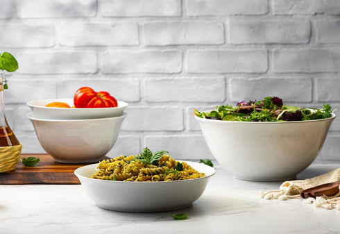 Large Serving Bowls, By Kook,Ceramic Make, For Snacks, Salad, Pasta, White, Set of 2, 9.25 inch, 3.75qt