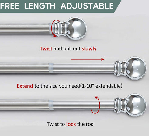 1 Inch Adjustable Curtain Rod Set-Silver Curtain Rods for Windows 34 to 68"- Sturdy Single Drapery Rod for Sliding Door, Bedroom, Kitchen,Living Room (With 2 Brackets)