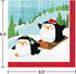 Fun with Santa Themed Party Supplies | Bundle Includes Paper Plates and Napkins for 16 People Plus Tablecover | Santa and Penguins Design