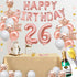 Fancypartyshop 26th Birthday Decorations - Rose Gold Happy Birthday Banner and Sash with Number 26 Balloons Latex Confetti balloons Ideal for Girl and Women 26 Years Old Birthday Rose Gold