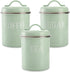 Fasmov 3 Pack Airtight Kitchen Canister Decorations with Lids, Turquoise Metal Rustic Farmhouse Country Decor Containers for Sugar Coffee Tea Storage, Green