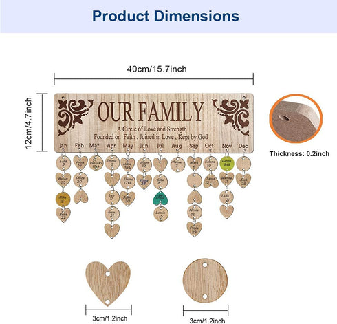 Wellinc Gifts for Mom Dad from Daughter Son - Wooden Family Birthday Tracker Calendar Board, OUR FAMILY Sayings Patter, Important Dates Reminder Plaque Wall Hanging for Birthday/Christmas Gift