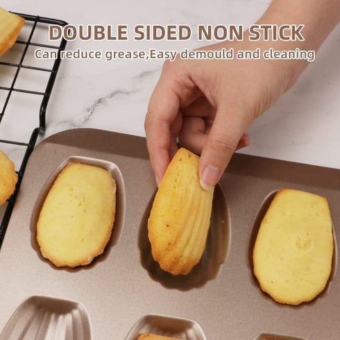 2 Pack Madeleine Pan, CGGYYZ 12 Cavity Heavy Duty Shell Shape Baking Mold Nonstick Cookie/Cake/Scone Pan Whoopie Pie Pan for Oven Baking