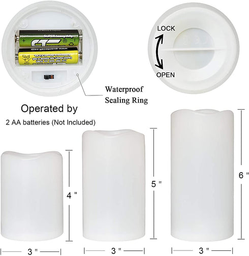 Eldnacele Flameless Flickering Waterproof Outdoor Candles with 10-Key Remote, All Weather Battery Operated LED Pillar Candles, Heat Resistant Plastic Candles Indoor Outdoor Lanterns D3"xH4" 5" 6