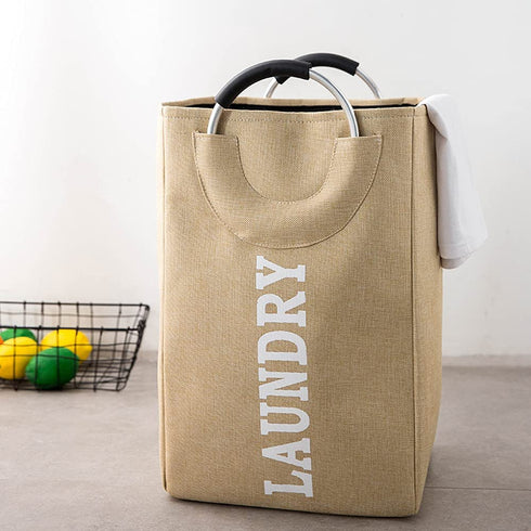 FROPACKZO 45L Collapsible Storage Laundry Hamper Folding Laundry Baskets laundry bag, With Metal handle, Bedroom Storage Toys Clothing Organization (Color : Beige)