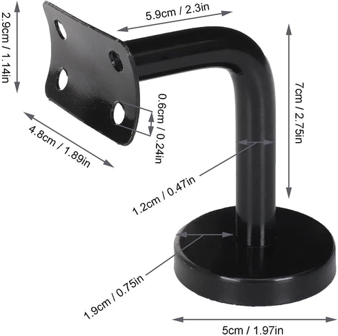 High-PQ Heavy Duty Staircase Handrail Bracket Black Stainless Steel Wall Mount, 5 Pack Shelf Brackets Set with Base Flange Solid Cast Iron for Stairs Handrails, Railing, Guardrails, Satin Finish