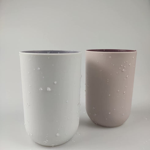 RabyLeo Cup 10.5oz, Unbreakable Reusable Drinking Cups Set of 2 Colors, Plastic Toothbrush Cup Tumbler 300ml, Dishwasher Safe (Light pink & Light gray)