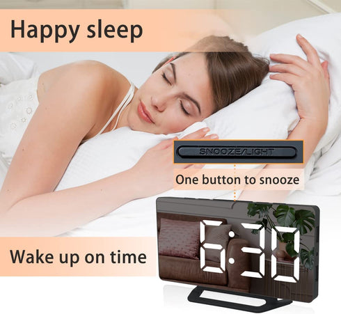 Digital Clock LED Display, Electric Alarm Clock 6.8'' Mirror Surface with Dimming Mode, 3 Levels Brightness, Dual USB Ports Modern Decoration for Makeup Home Bedroom Decor (M)