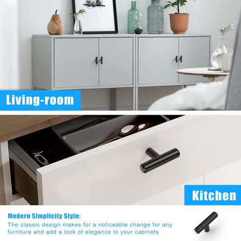 KNOBWELL 10 Pack Solid Stainless Steel Kitchen Cabinet Knobs Matte Black Finish, Single Hole 2 Inch, Black Kitchen Cabinet Knobs Bathroom Cabinet Pulls
