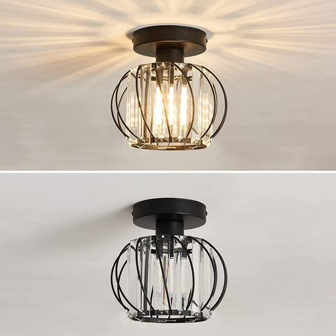 MHUYEIN Semi Flush Mount Ceiling Light Fixture, Crystal Chandelier, Retro Industrial Light for Kitchen Cafe Bar Bedroom Living Room Passway Hallway (Black)