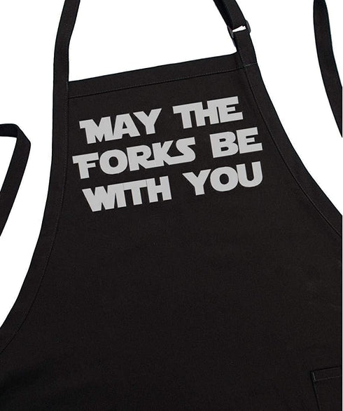 May The Forks Be with You Black Star Wars Aprons, Two Pockets, Fully Adjustable
