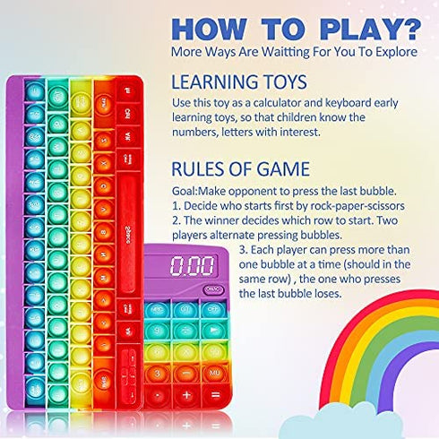 Keyboard Pop It Calculator Small Pop Its Pack, Kids Keyboard Fidget Computer Pop It, Poppet Keyboard Fidget Toy Set ADHD Sensory Fidget Toys Pack for Teens Adult, Stress Relief Fidget Poppers(Rainbow)