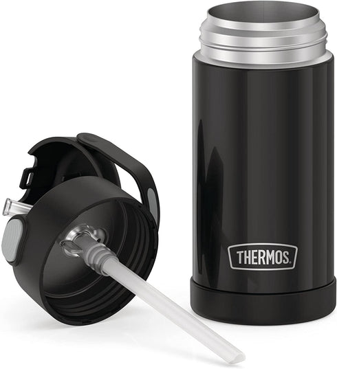 THERMOS FUNTAINER 12 Ounce Stainless Steel Vacuum Insulated Kids Straw Bottle, Black