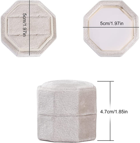 Velvet Ring Box, Etercycle Octagon Gorgeous Vintage Double Jewelry Ring Gift Box with Detachable Lid for Proposal Engagement Wedding Ceremony (Beige)