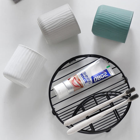 Toothbrush Holder Black for Bathroom Tooth Cup and Electric Toothbrush Organizers and Storage Toothpaste Stand Rack Set Included 3 Toothbrush Slots and 2 Ceramic Bathroom Tooth Cups