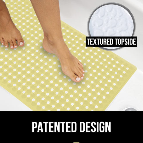Gorilla Grip Patented Bath Tub and Shower Mat 35x16, Machine Washable, Extra Large Bathtub Mats with Drain Holes and Suction Cups to Keep Floor Clean, Soft on Feet, Bathroom Accessories, Yellow Opaque