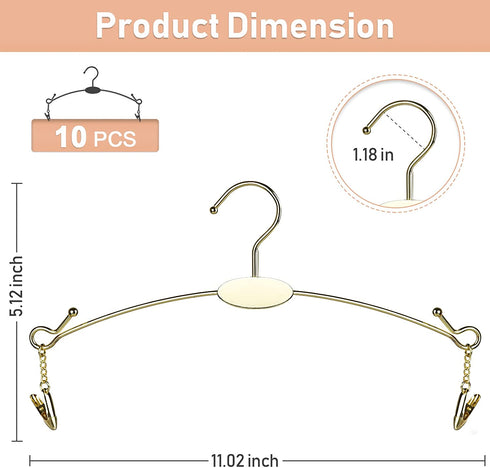 Exttlliy 10PCS Metal Underwear Bra Rack Durable Fashion Children Clothes Hangers Hook Lingerie Shop Display Hanger with Clips (Gold)