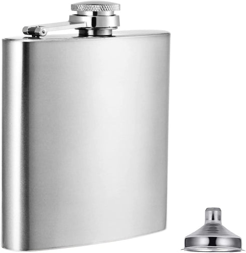 8th Day Fashion 6OZ Hip Flask for Liquor Pocket Size Stainless Steel Leakproof with Funnel Set Alcohol Drinking Flask Set (Silver)