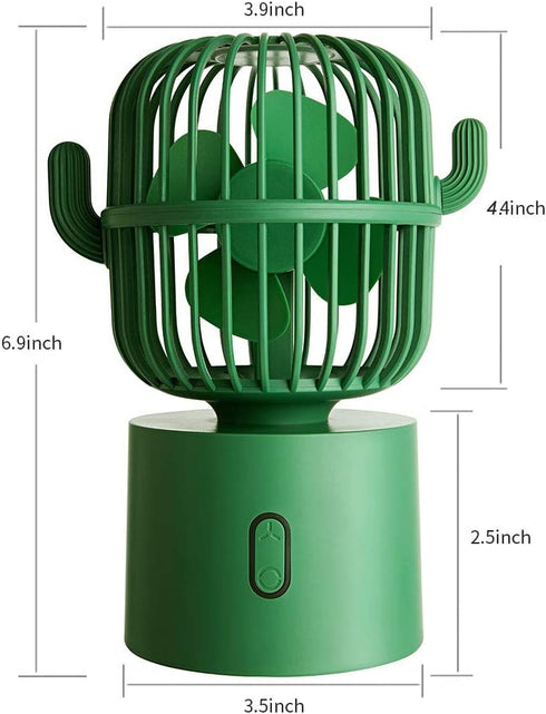 Personal Fan Small Desktop USB Desk Fan, Cactus Mini Handheld Table Rechargeable 80 Degree Auto Rotation Portable Fans, 3 Speeds Strong Wind, Quiet Operation Fan for Room Home Office Outdoor Travel