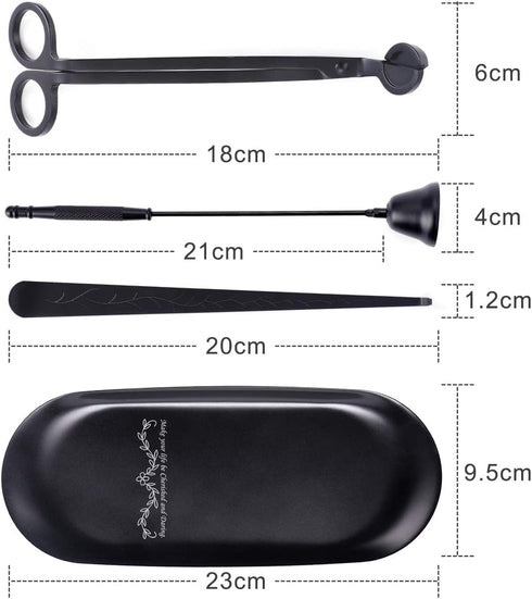 ManChDa 4 in 1 Candle Accessory Set - Candle Wick Trimmer, Candle Wick Dipper, Candle Wick Snuffer, Storage Tray Plate, Candle Care Tools Gift for Candle Lovers for Cosmetics Metal Storage (Black)