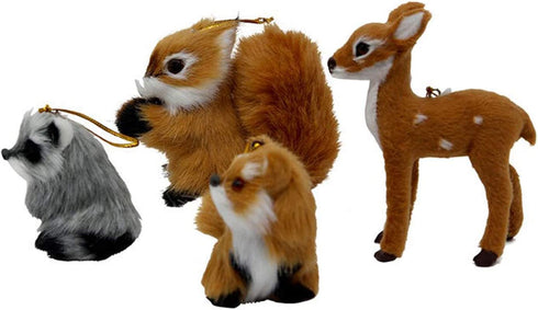 Kurt Adler C4683 Plush Forest Creature Animal Decorative Holiday Christmas Tree Ornament Set with Deer, Fox, Raccoon, and Squirrel (4 Pack)