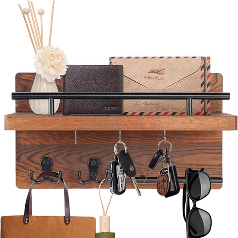 OurWarm Key Holder and Mail Organizer Wall Mounted with Key Hooks, Key Hanger Rack Rustic Home Decor for Entryway Mudroom Bathroom Kitchen, Brown