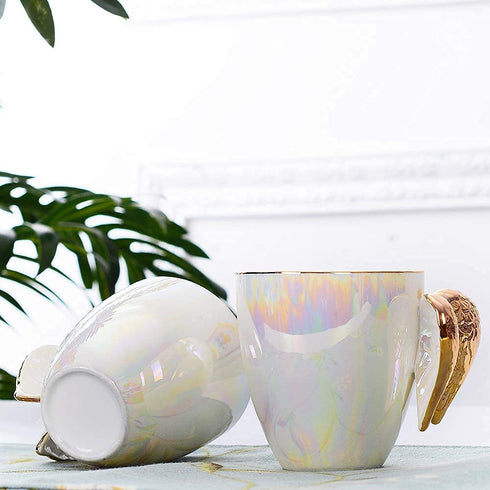 Golden Winged Angel Mug Stylish Novelty Ceramic Mug Gifts Pearlistic Mug /Porcealin Cup Angel gifts for Girl Women,bridesmaid gifts,Mother's Day Gifts Mug