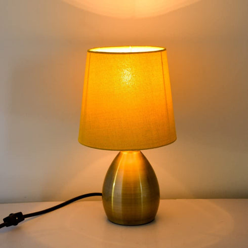 Tootoo Star 13 Inch Small Bedside Table Lamp for Bedroom Living Room Nightstand, Metal Base (Yellow Shade, Brass Base)