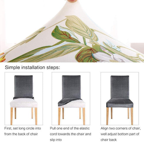 SearchI Dining Room Chair Covers Slipcovers Set of 4, Spandex Super Fit Stretch Removable Washable Kitchen Parsons Chair Covers Protector for Dining Room,Hotel,Ceremony,Beige+Flowers