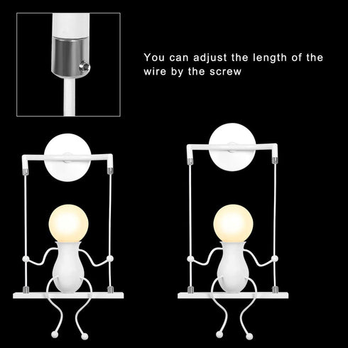 KAWELL Humanoid Creative Wall Light Adjustable Swing Metal Bedside Wall Lamp Modern Decor Wall Sconces Lighting Cartoon Doll Gift Wall Lamps LED Wall Light Fixtures Max 60W E26 White