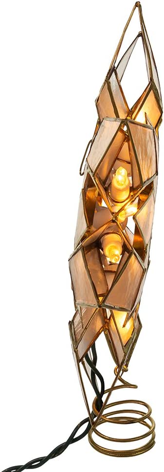 Kurt Adler 8.5-Inch Capiz Star Tree Topper with 10 Clear Lights and 1 Spare Bulb