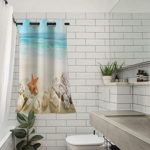 WARM TOUR Window Curtain Panel Coastal Beach Clear Water Printing Decor Durable Drapes for Bedroom Kitchen Living Room Seashell Starfish