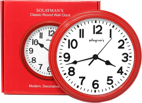 Solayman's Ultimate Silent Wall Clock with Non-Ticking Quartz Movement, Easy to Read Classic Round Wall Clock for Living Room Decor, Bedroom, Kitchen, Office, Classroom- Red Wall Clock
