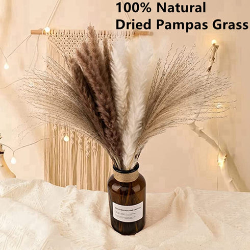 Jethami 60pcs Dried Pampas Grass, Tall Pompous Grass Large Fluffy Pampas Grass Small Pompass Branches Bouquet Pampass Bundle Pompas Floral Boho Decor
