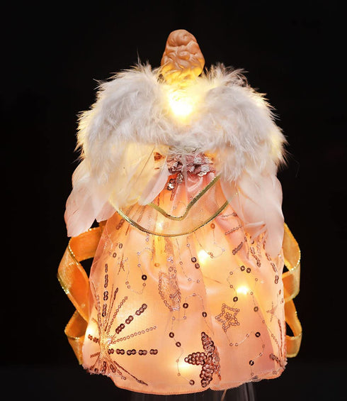 Christmas Tree Topper Angels with Remote Control Timer Light up Tree Topers Decorations,12-Inch Angel for Holiday Ornament or Home Decor,Pink