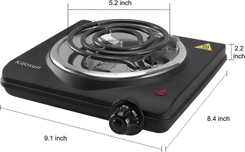 Single Hot Plate Charcoal Coal Burner Electric Stove Portable Fast Heating with Adjustable Temperature Control & Stainless Steel Grill for Cooking Camping (1000W)