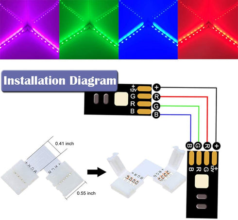 LED Light Strip Connectors Kit Includes 32.8Ft 4 Pin Extension Cable,Corner Connector,T Shape Connector,Strip to Strip Jumper,Strip to Wire Quick Connector,Mounting Clips for 5050 RGB LED Strip Light
