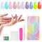 240PCS Press on Nails, OPOVE Short Acrylic glossy Nails Coffin Medium Length, Professional Nail Art Tips Set, Fake Nails with Nail File, Cuticle Stick, Stick on False Artificial Nails with Solid Color
