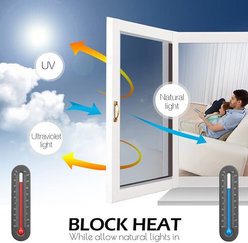 STATINT Window Film One Way Mirror Window Tint for Home Daytime Privacy Vinyl Static Non-Adhesive Heat Control Anti UV Window Decorative Covering, Blue-Silver, 35.4 Inch X 6.5 Feet