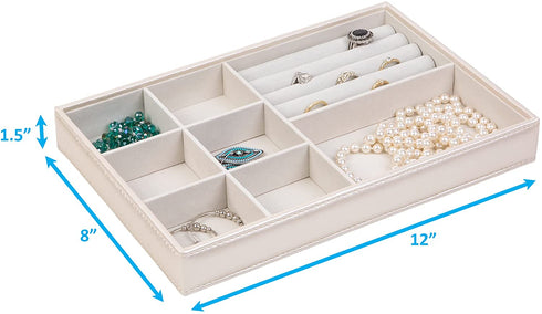 Richards Homewares Stackable Jewelry Storage Organizer Tray, 8-Compartment with Ring Holder, Champagne