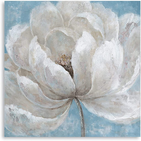 Yelash Bathroom Wall Decor Flower Picture - White Floral Blossom Painting Canvas Wall Art for Bedroom - Abstract Painting Framed and Easy to Hang 14''X14''