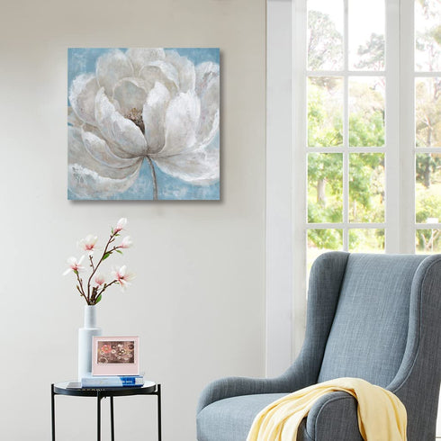Yelash Bathroom Wall Decor Flower Picture - White Floral Blossom Painting Canvas Wall Art for Bedroom - Abstract Painting Framed and Easy to Hang 14''X14''