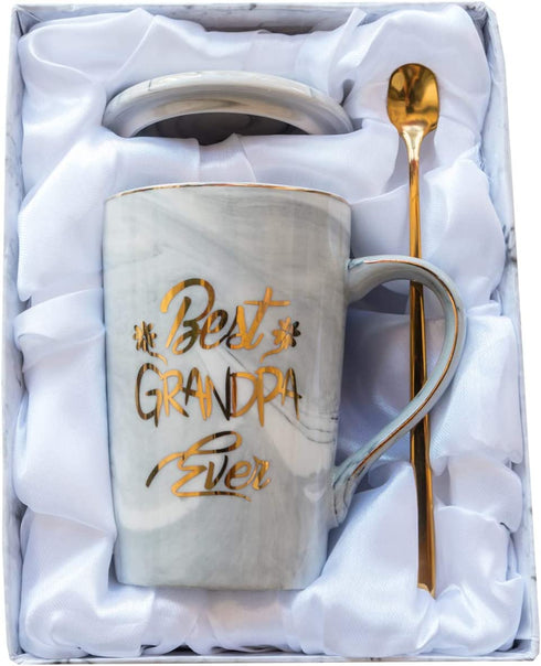 Mugpie Grandpa Gifts Coffee Mug- Funny Father's Day Gifts Birthday Christmas Presents for Grandpa from Son Daughter Kids Wife -Novelty 12.5oz Gray Tall Marble Ceramic Coffee Cup +Gifts Box