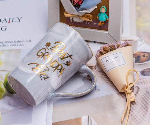 Mugpie Grandpa Gifts Coffee Mug- Funny Father's Day Gifts Birthday Christmas Presents for Grandpa from Son Daughter Kids Wife -Novelty 12.5oz Gray Tall Marble Ceramic Coffee Cup +Gifts Box