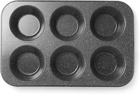 MONFISH Muffin Pan 6 Jumbo Cup Carbon Steel Black Stone non Stick Coating Muffin cupcake Tin 3.5inch cup 13.385x8.66x1.77 inch