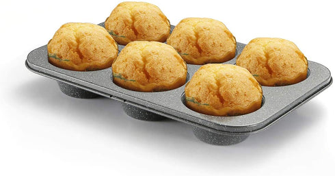 MONFISH Muffin Pan 6 Jumbo Cup Carbon Steel Black Stone non Stick Coating Muffin cupcake Tin 3.5inch cup 13.385x8.66x1.77 inch