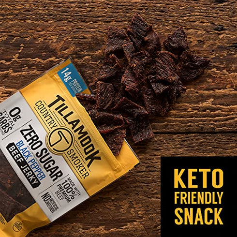Tillamook Country Smoker Zero Sugar Keto Friendly Beef Jerky, Black Pepper, 2.2 Ounce
