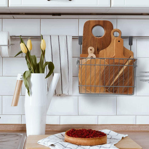 EZOWare Over the Cabinet Door Hanging Organizer Holder, Wall Mountable Deep Metal Storage Basket for Household Kitchen Bathroom Pantry Items (Medium)