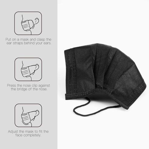50pcs Black Masks Face Breathable Dust Filter Masks Mouth Cover Disposable Masks with Elastic Ear Loop for Men & Women (Pack of 50 PCS)